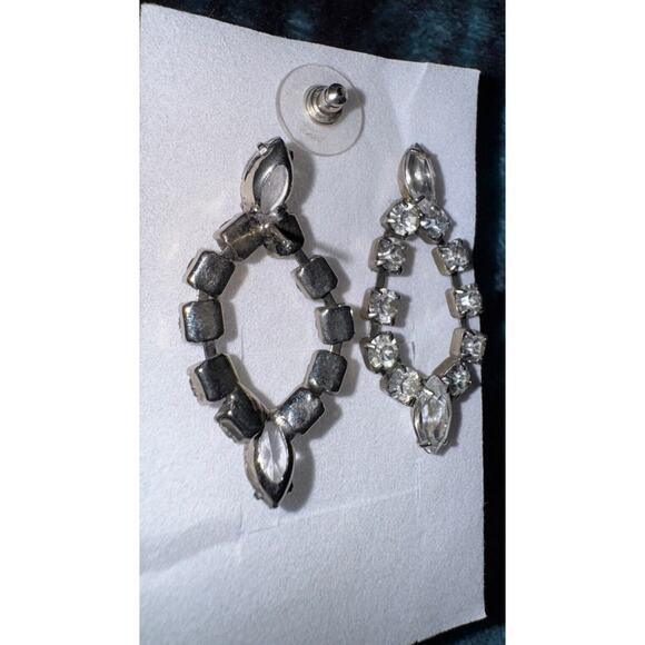 EARRINGS VTG 1950-1960s Era Sliver Dangle Setting Square & Almond Shapes Stones - Picture 11 of 11